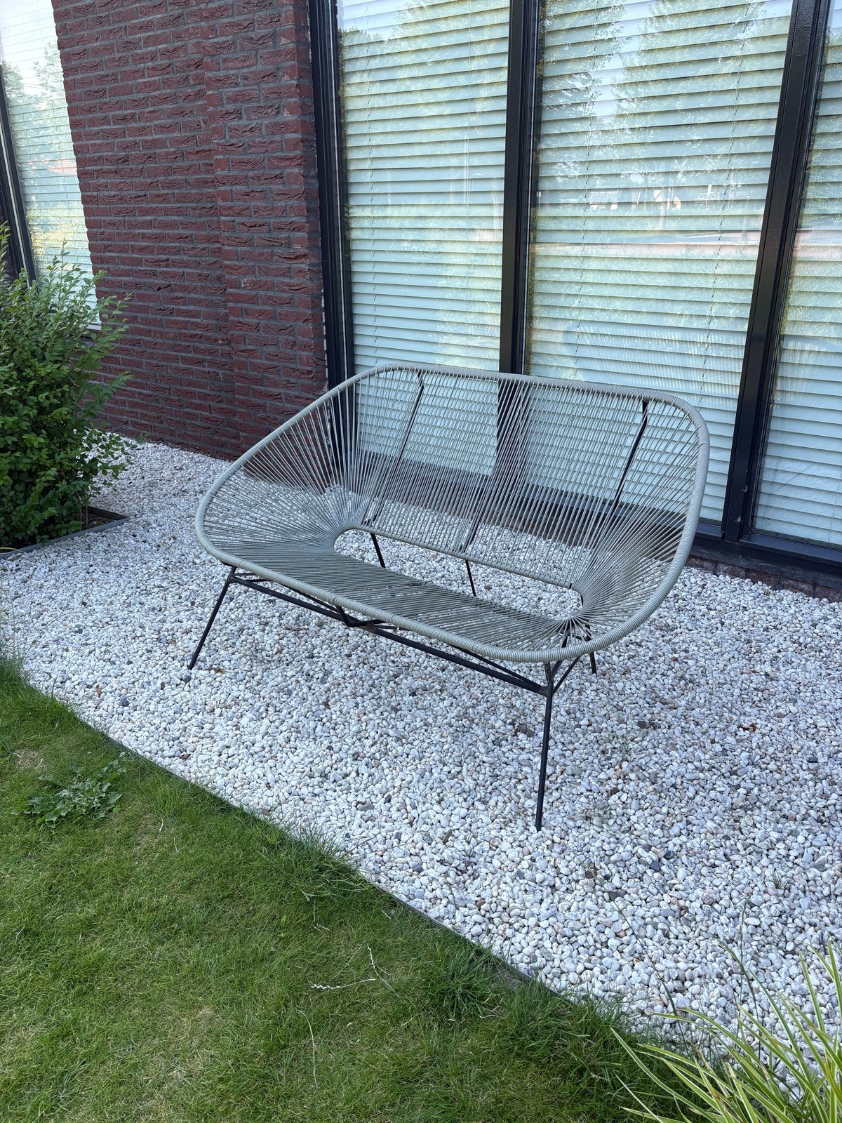 Moderne Tuinbank - groen/Grijs met Zwart Onderstel, Ophalen, Gebruikt, Kunststof