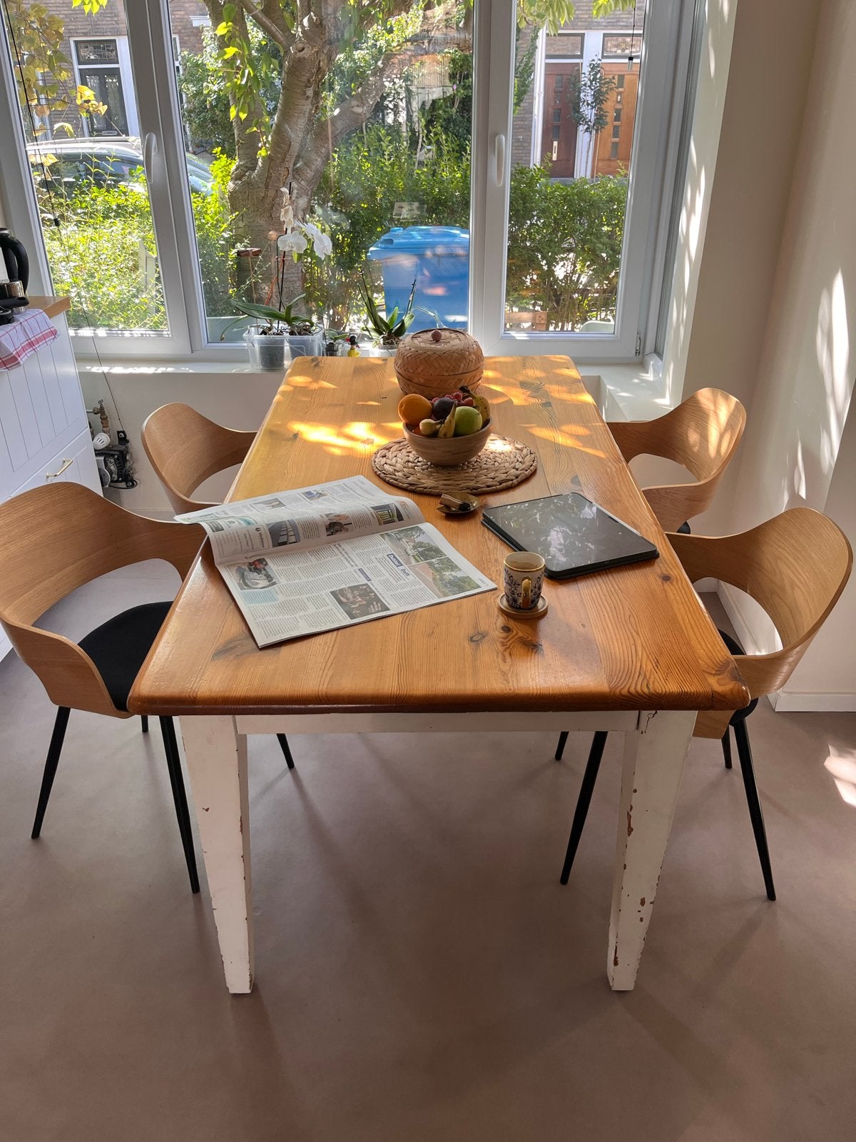 Massief houten eettafel met lades - Farmhouse kitchen table, Ophalen, Farmhouse, Gebruikt, 50 tot 100 cm