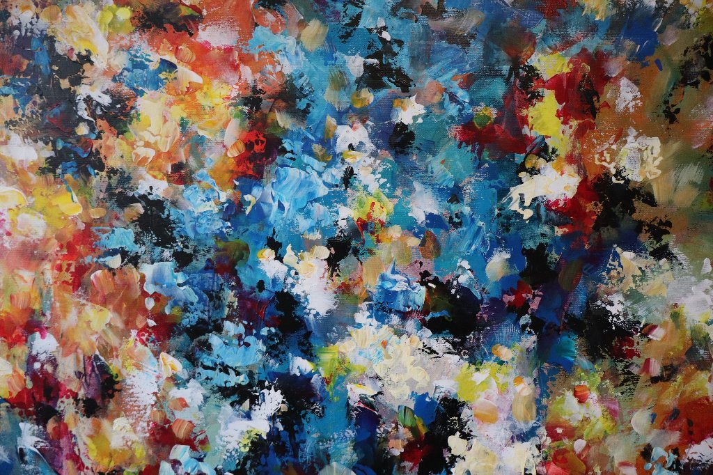 Abstract schilderij modern Pink & Blue colour symphony, Ophalen of Verzenden