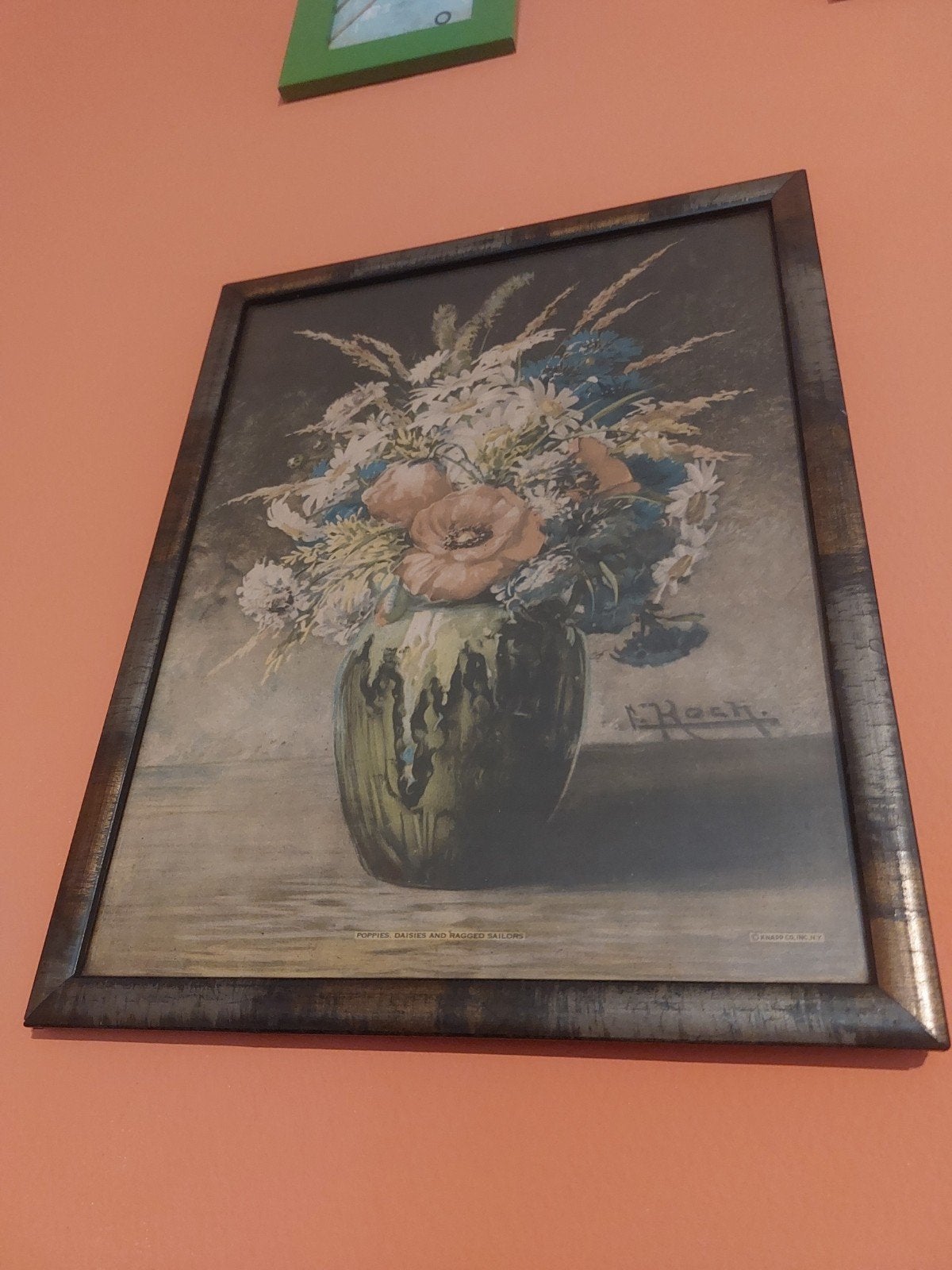 Vintage bloemenstilleven in lijst, gesigneerd, Ophalen of Verzenden