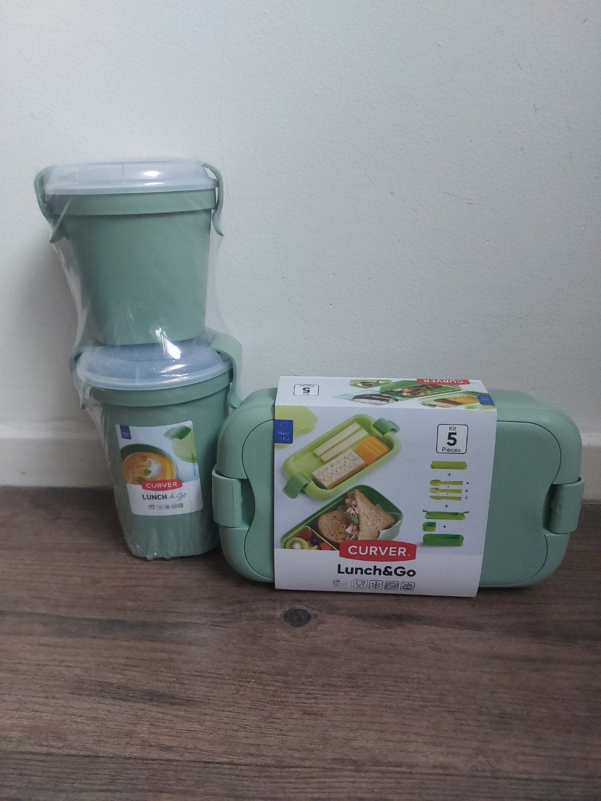 Curver Lunch & Go set: broodtrommel en 2 bekers, Groen, Kunststof, Nieuw, Ophalen of Verzenden