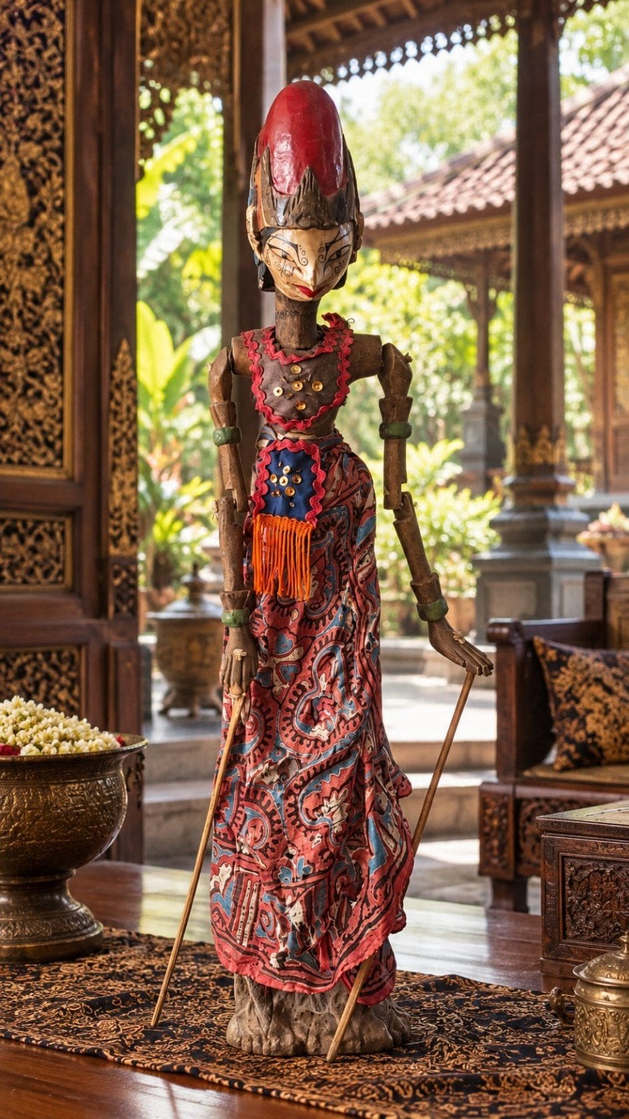 Wayang Golek pop uit Indonesië - Handgemaakt houten beeld, Hout, Verzenden, Geschilderd, Indonesië