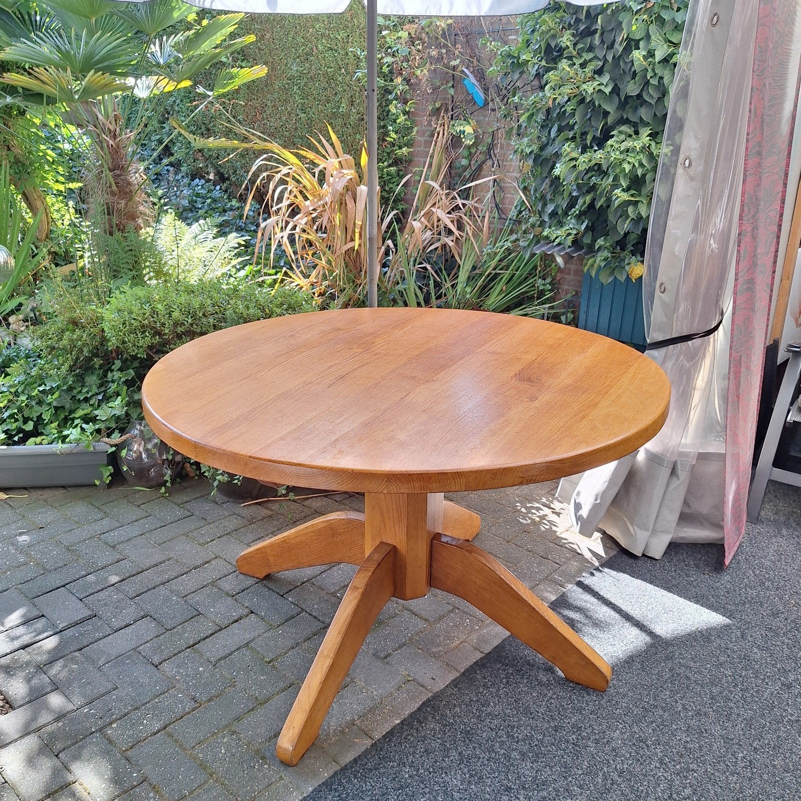 Stevige rond blankeiken tafel - 130 cm diameter, 78 cm hoog, Ophalen, Strak, Vijf personen of meer, 100 tot 150 cm