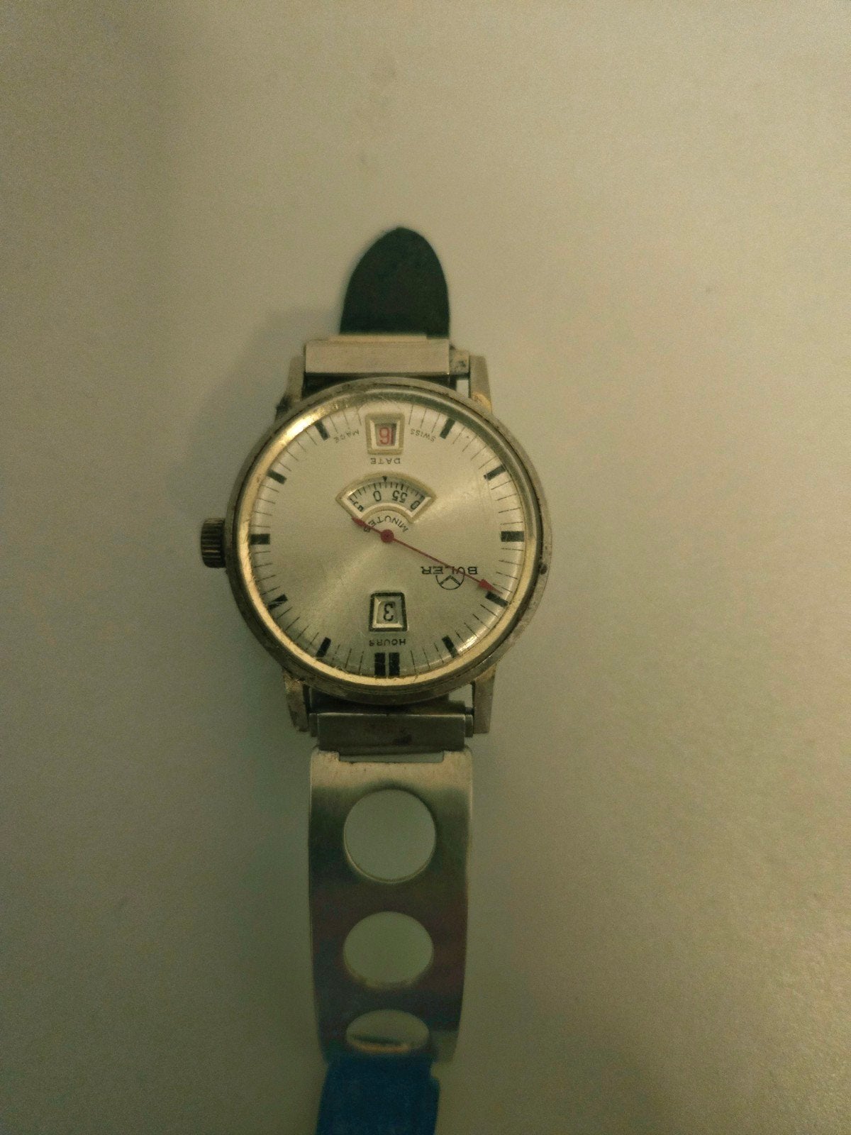 Vintage Buler Jump Hour Horloge - Uniek Design, Overige merken, Staal, Met bandje, Polshorloge