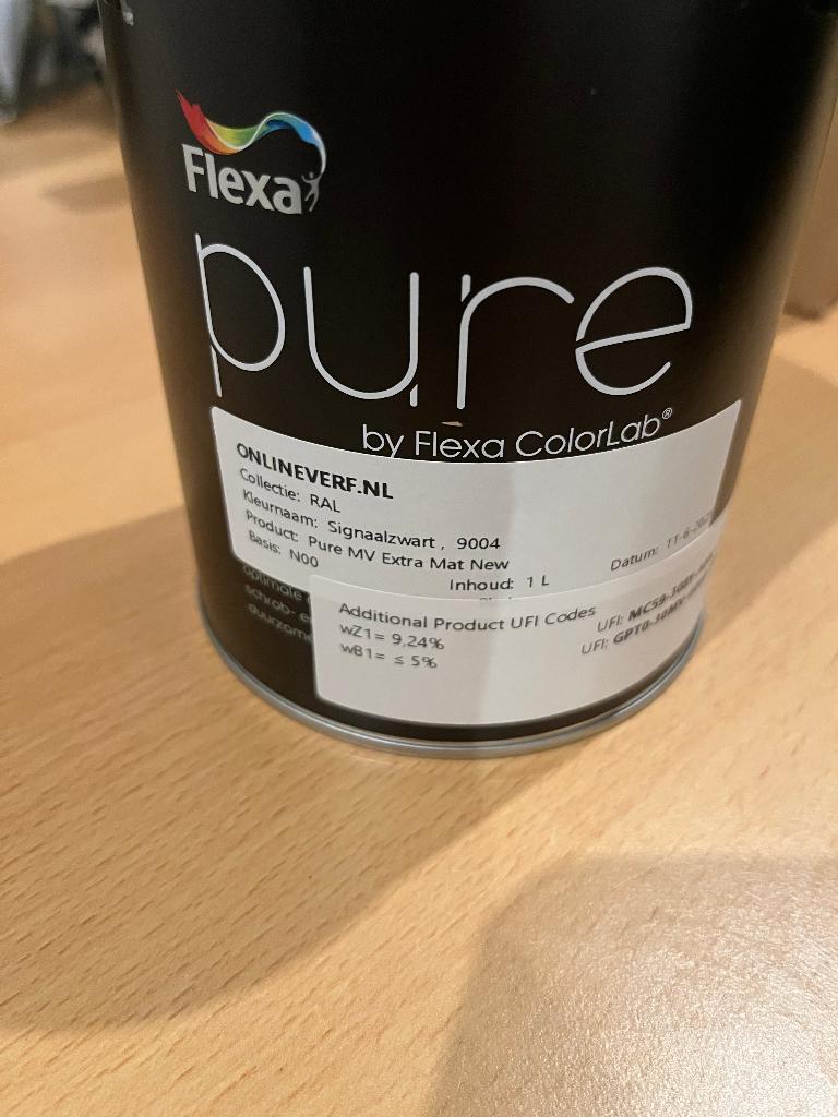 Muurverf pot flexa pure extra mat zwart ral 9004, Doe-het-zelf en Verbouw, Verf, Beits en Lak, Zwart, Nieuw, Ophalen of Verzenden
