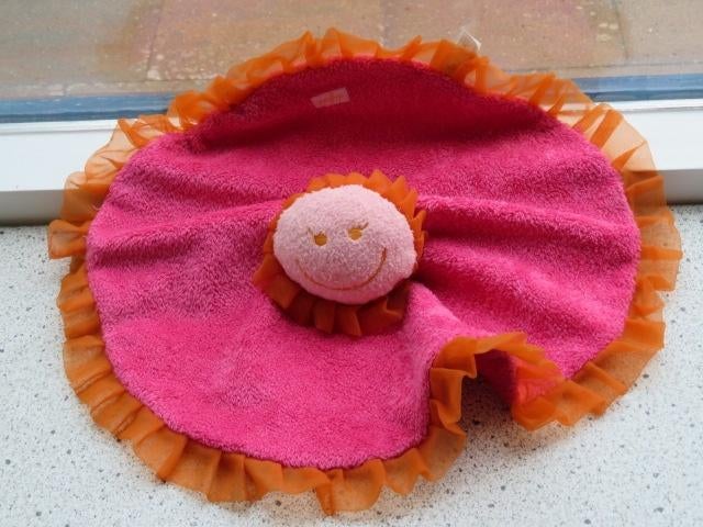 2 x Knuffeldoek Difrax zon flower bloem leeuw zacht velours, Overige typen, Ophalen of Verzenden, Zo goed als nieuw, Wasbaar