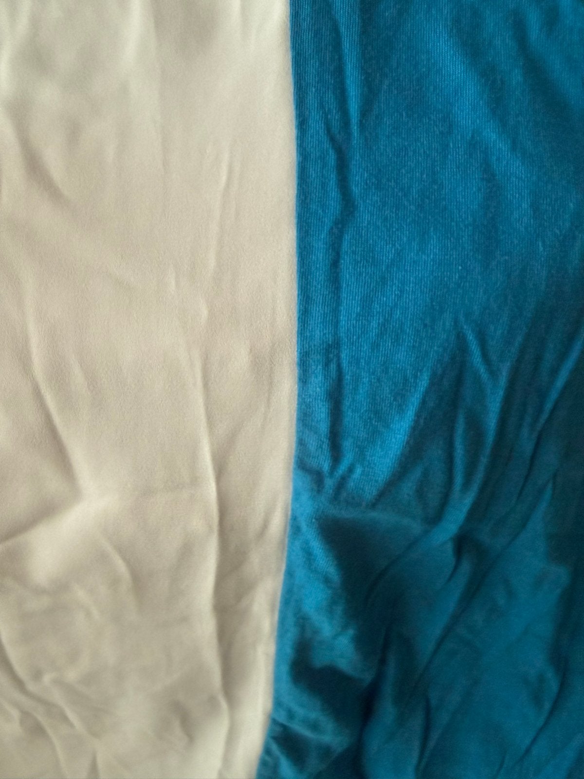 Bershka T-shirt L: Wit zijde-achtig & Blauw katoen 'Just Rea, Ophalen, Meerkleurig, Maat 42/44 (L), Korte mouw