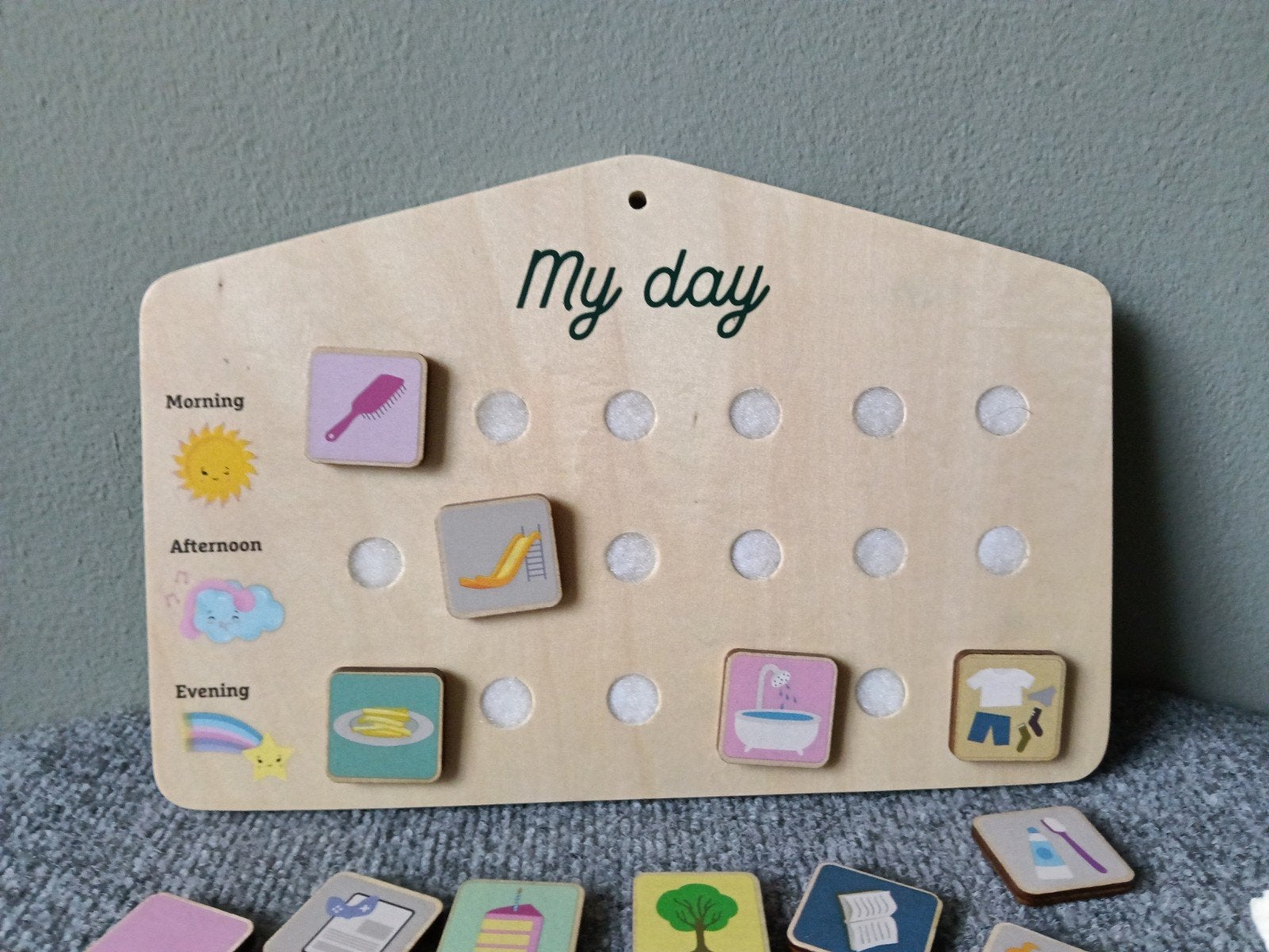 Houten 'My Day' planbord met activiteitenfiches, Overige typen, Onbekend, Ophalen of Verzenden, Zo goed als nieuw