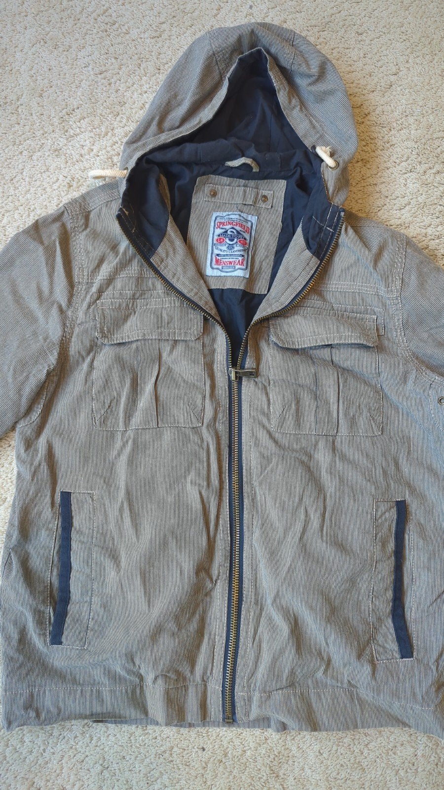 Springfield herenjas met capuchon, maat L, Maat 52/54 (L), Beige, Ophalen of Verzenden, Zo goed als nieuw