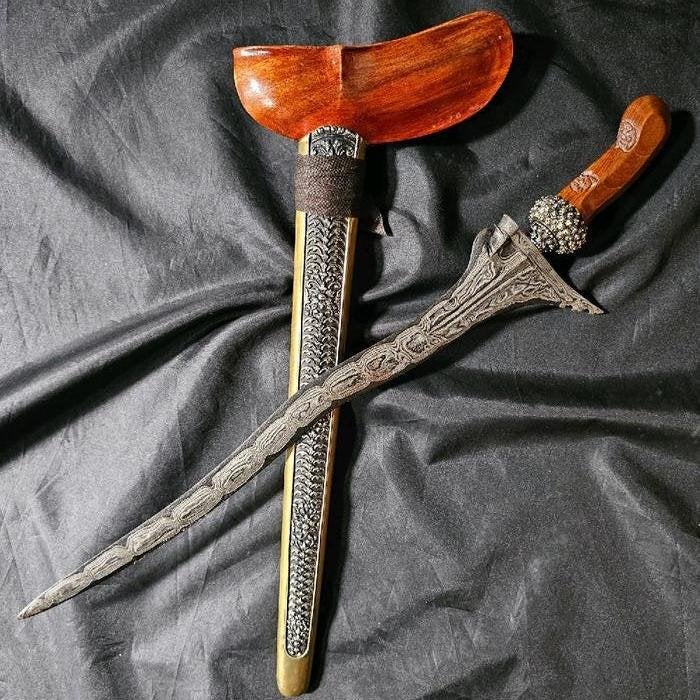 Antieke Keris Jangkung 3 Luk Pamor Melati Rinonce Sono KNN62, Antiek en Kunst, Wapen, Indonesië, Meerkleurig, Handgemaakt
