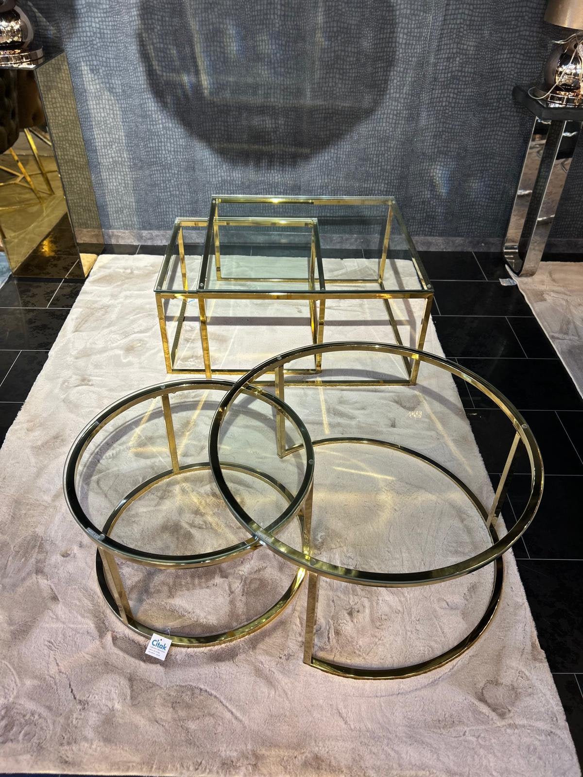 2 delig salontafel goud, zilver of zwart frame NEW tafels, Overige kleuren, Nieuw, Ophalen of Verzenden, Eén