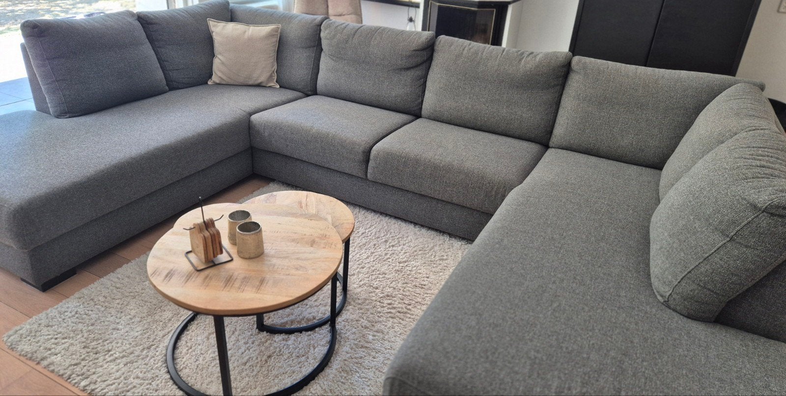 Grote u-vormige grijze bank met 2x chaise longue, Ophalen, Hoekbank, 300 cm of meer, Zo goed als nieuw