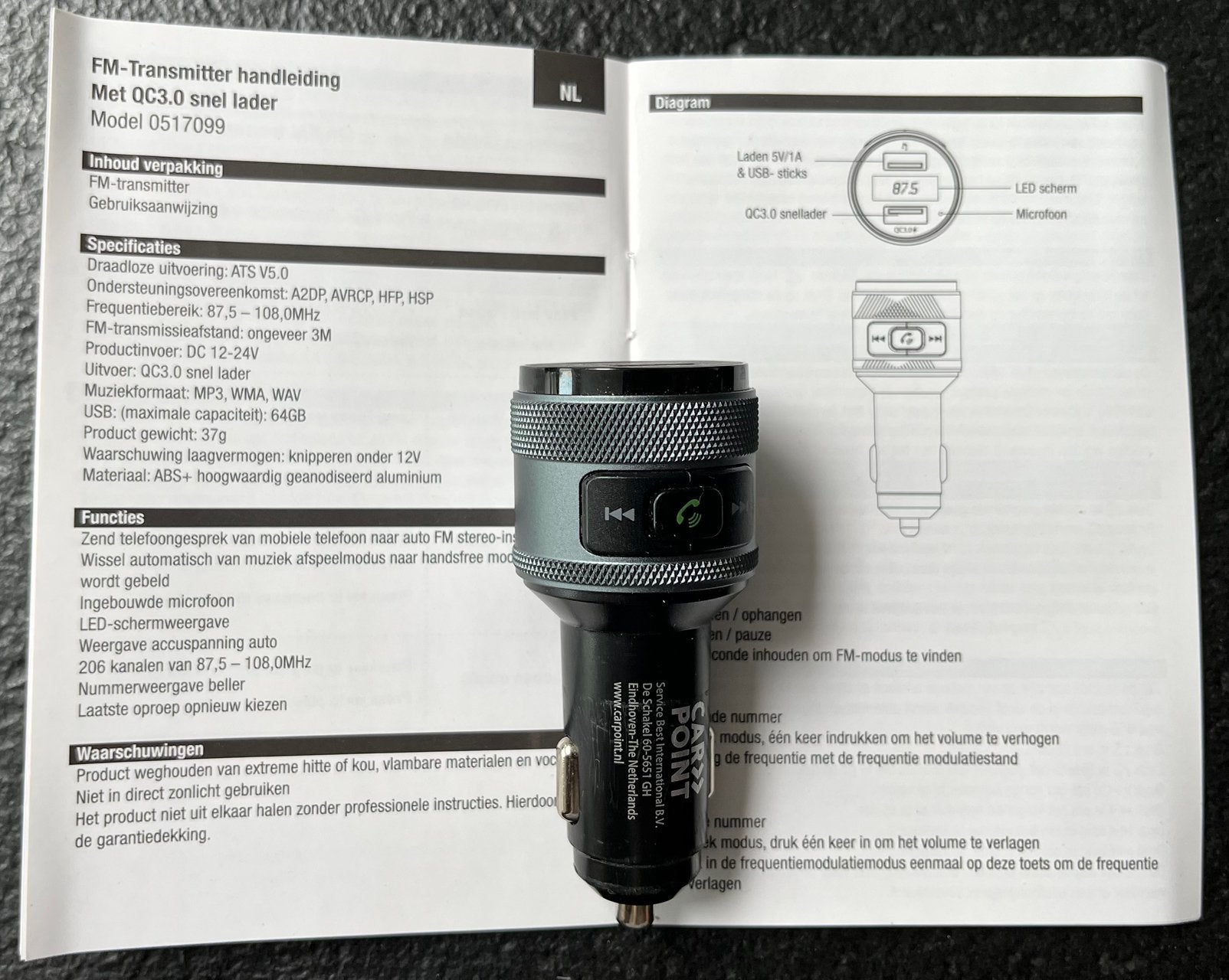 FM transmitter, handsfree, bluetooth, snellader, Auto diversen, Carkits, Ophalen of Verzenden, Zo goed als nieuw