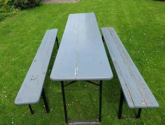Grijze inklapbare picknickset met banken, Ophalen of Verzenden, Rechthoekig, Hout, Inklapbaar
