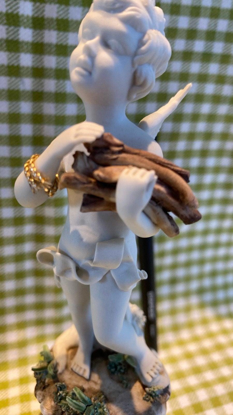 Antiek Porseleinen Putti Beeldje met Bronzen Voet, Antiek en Kunst, Ophalen of Verzenden