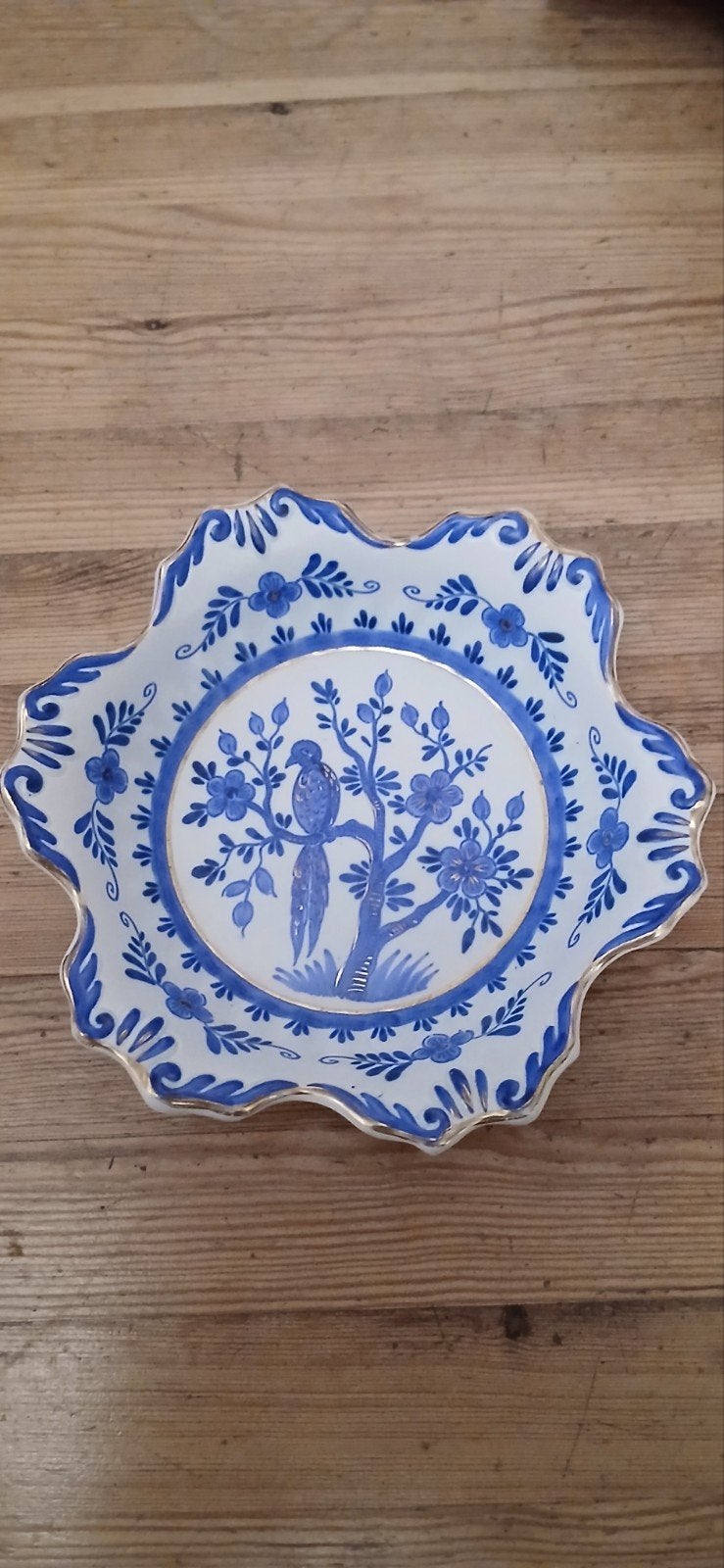 Antieke Delfts Blauwe Schaal met Vogeldecoratie, Antiek en Kunst, Ophalen of Verzenden