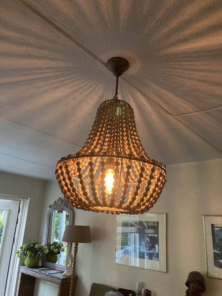 Houten hanglamp/kroonluchter, 53 x 50 cm, lengte min.75 cm, Ophalen of Verzenden, Zo goed als nieuw, Overige materialen