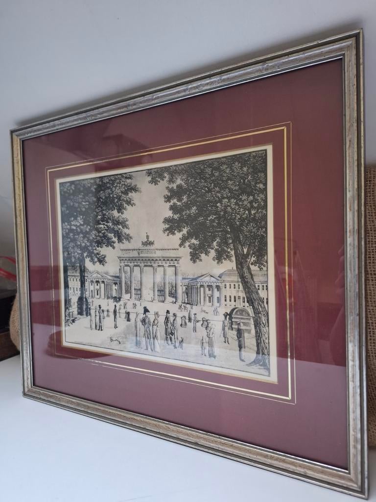 Sfeervolle ingelijste prent - Brandenburger Tor, Berlijn - v, Antiek en Kunst, Ophalen of Verzenden