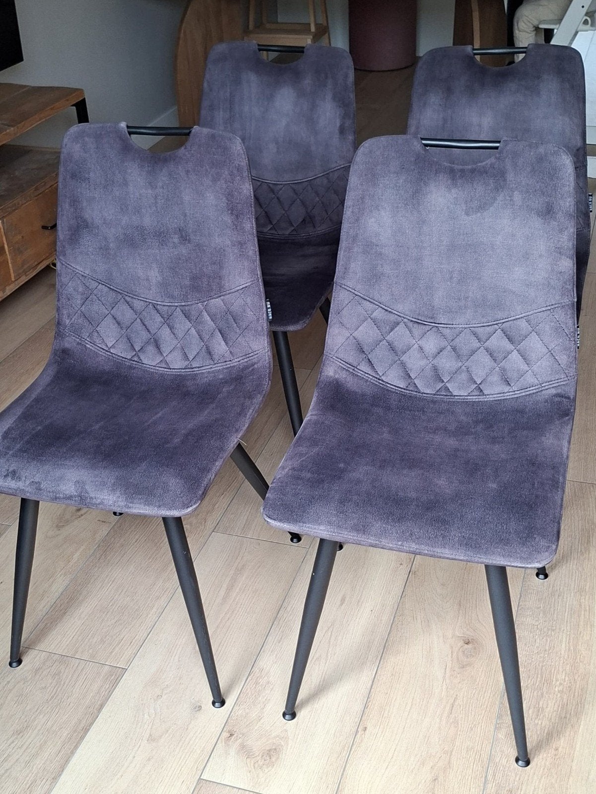 Set van 4 Haco eetkamerstoelen, grijs stof, Ophalen, Gebruikt, Modern, industrieel, Grijs