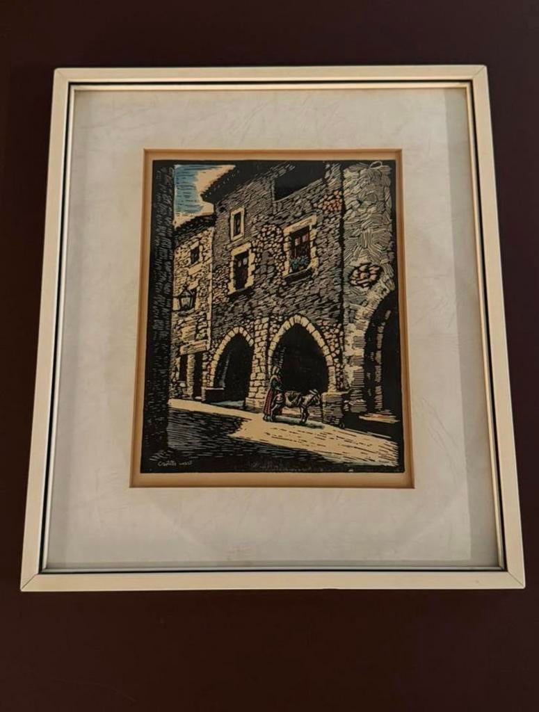 Vintage antieke gravure kleur prent Juan Castels Marti.583, Antiek en Kunst, Kunst | Etsen en Gravures, Stadsgezicht, Ophalen of Verzenden