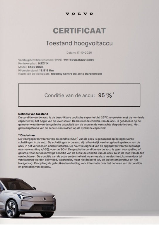 Volvo EX90 Twin Motor Ultra 111 kWh | SOH 95% | Actieve luch, Auto's, Gebruikt, Volvo Selected Used Cars, Blauw, 7 stoelen