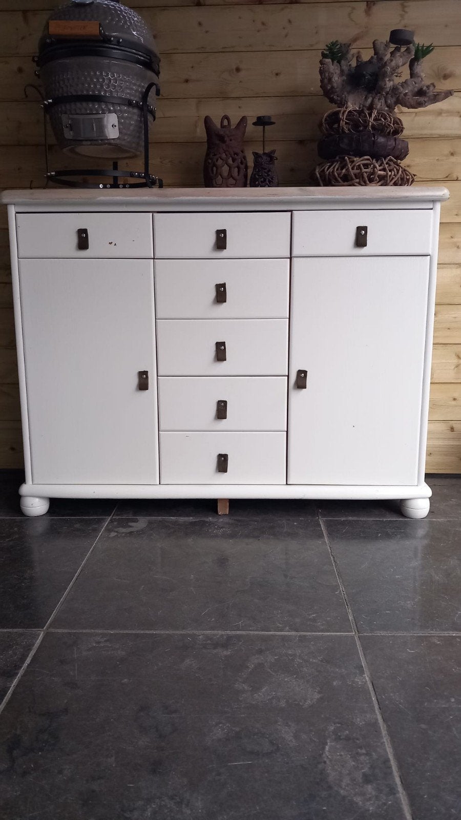 Massief grenen dressoir wit RAL 9010, Ophalen, Gebruikt, Grenenhout, Met deur(en)