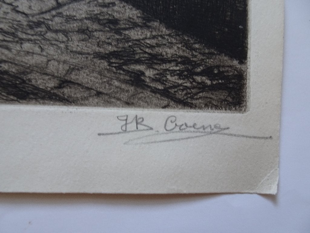 Ets straatje en kerk Mechelen, Jean Baptiste Coene II, 1920, Antiek en Kunst, Kunst | Etsen en Gravures, Ets, Stadsgezicht, Ophalen of Verzenden