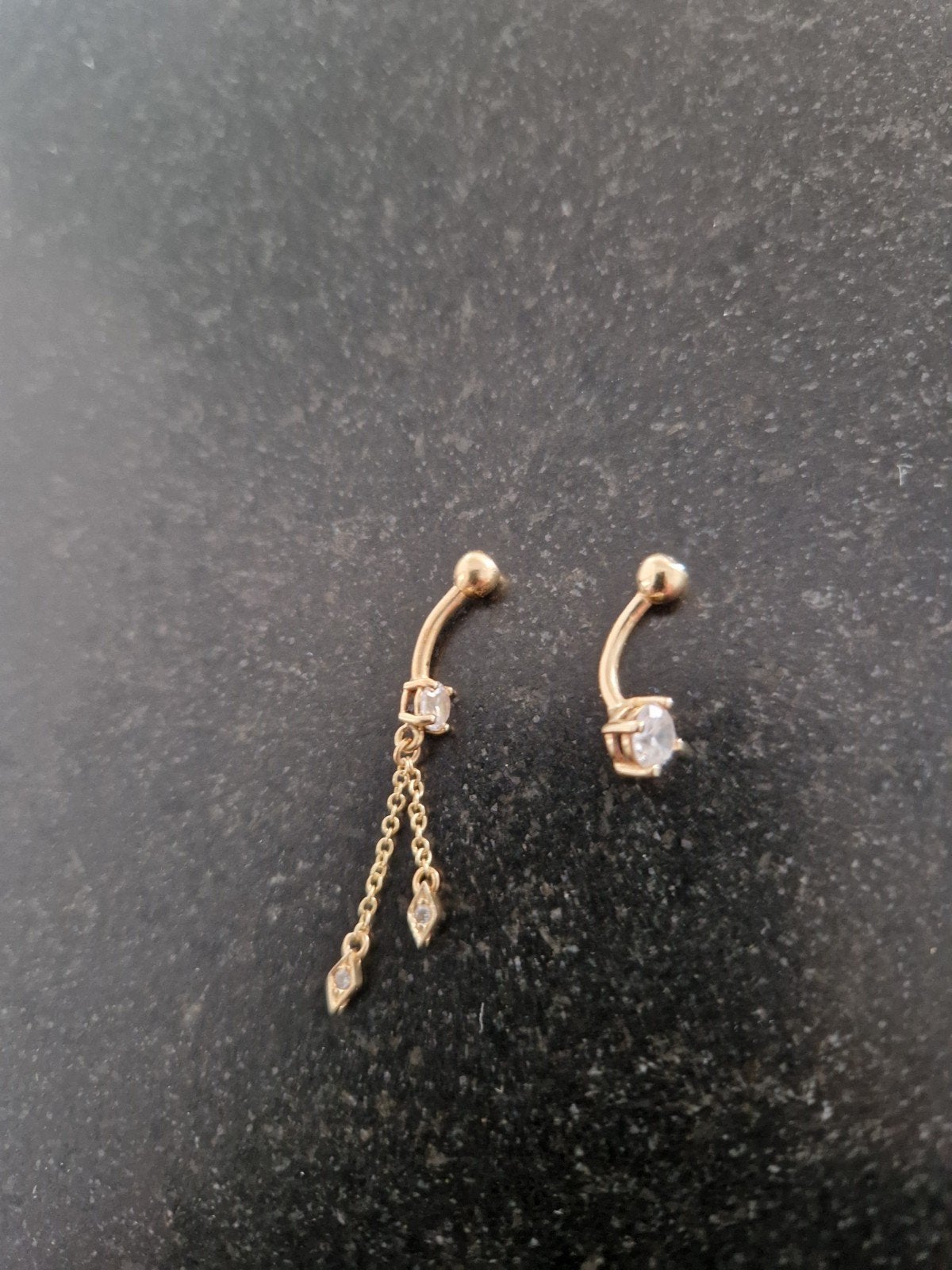 2x 14K gouden navelpiercing, Navelpiercing, Ophalen of Verzenden, Zo goed als nieuw, Goud