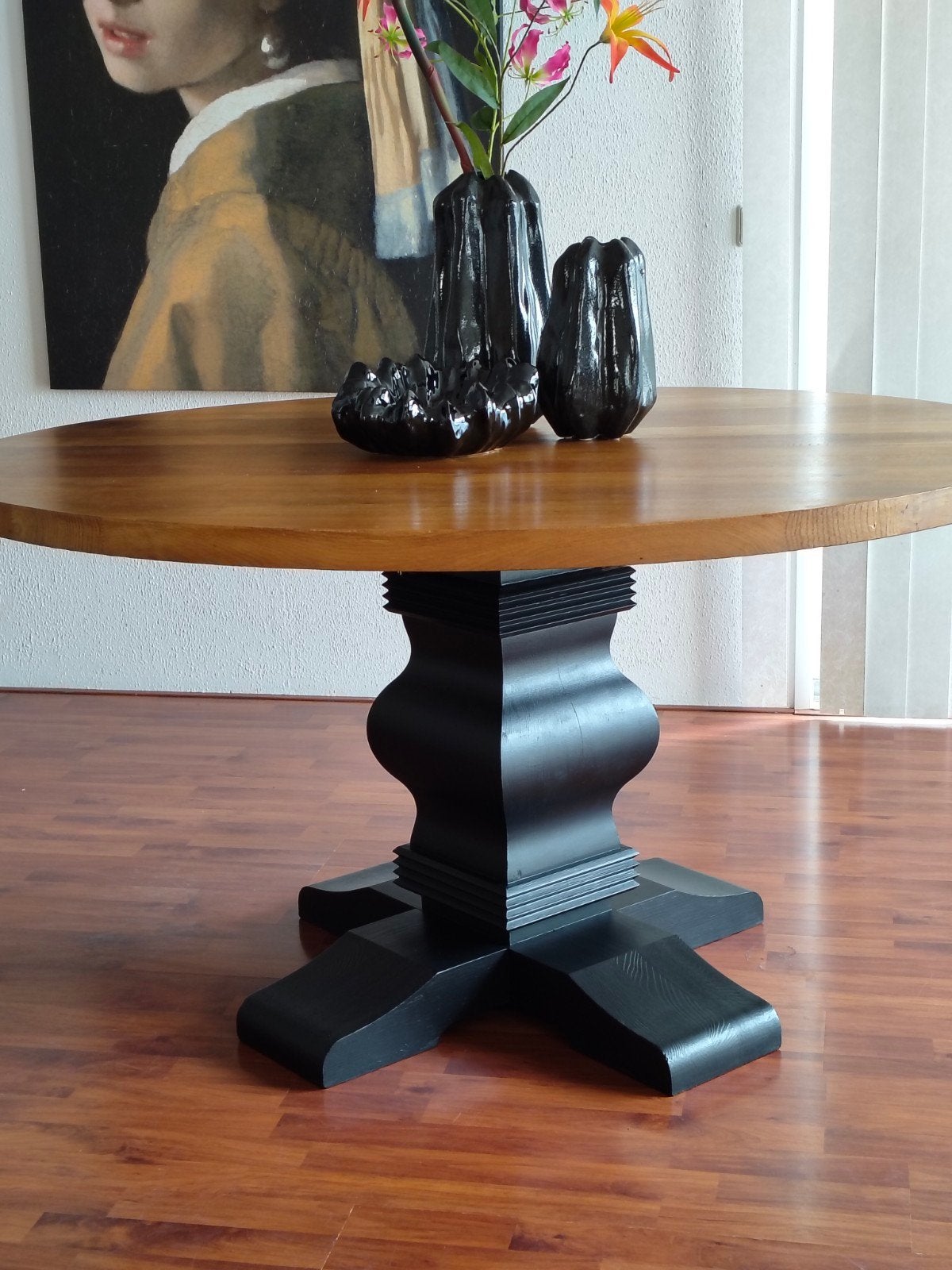 Kloostertafel massief eikenhout 1.40 rond eettafel, Huis en Inrichting, Ophalen, Zo goed als nieuw, Vijf personen of meer, 100 tot 150 cm