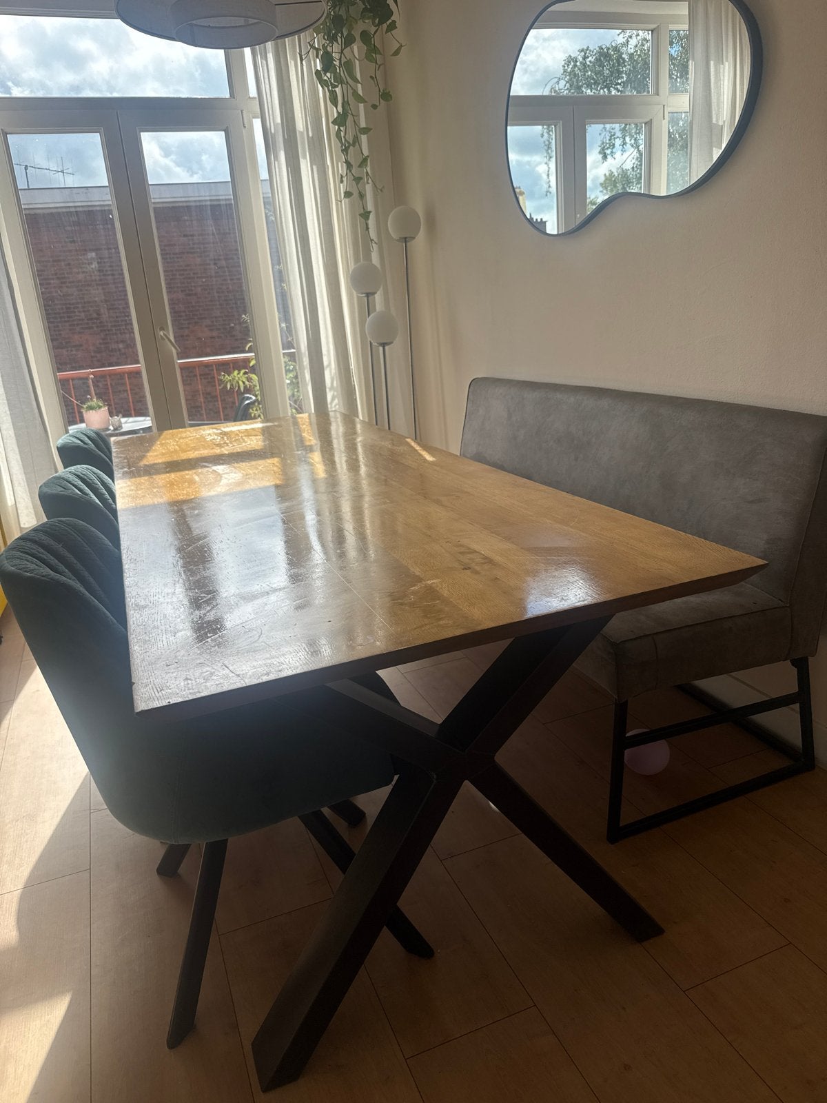 Eettafel 240x90 cm en stoelen, Huis en Inrichting, Gebruikt, 200 cm of meer, Vijf personen of meer, Rechthoekig