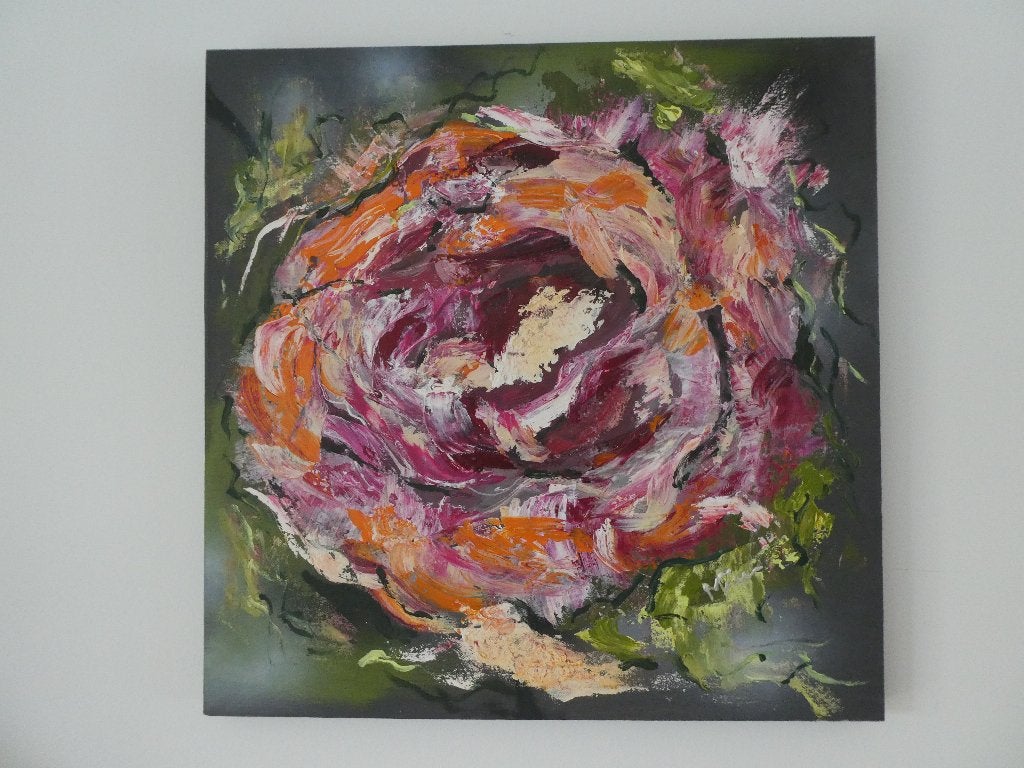 Schilderij. Bloem. Afm. 50 x 50 cm. Gesigneerd., 50 – 75, Oorspronkelijke maker, Nieuw, Ophalen of Verzenden
