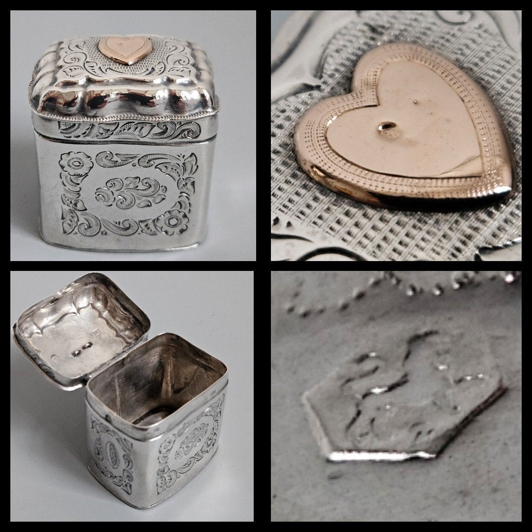 antiek zilver,  lodereindoosje, 14 karaats gouden schildje, Antiek en Kunst, Ophalen of Verzenden, Goud