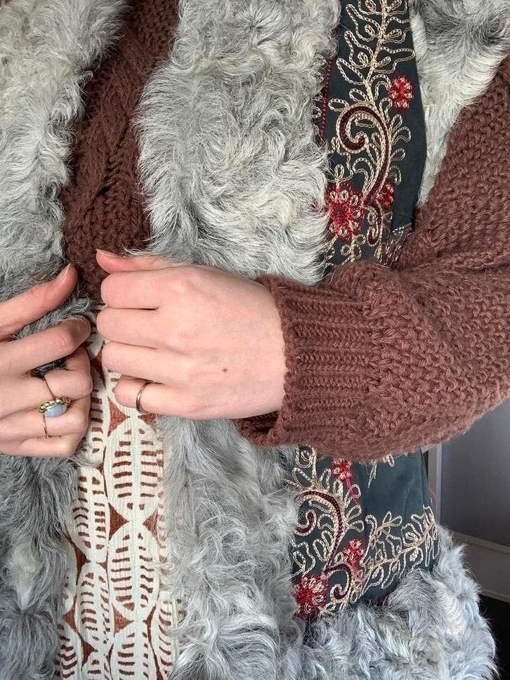 Vintage afghaanse lammy coat M bohemian gilet embroidery, Maat 38/40 (M), -, -, Ophalen of Verzenden