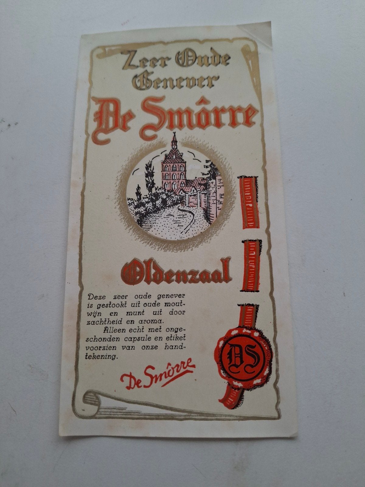 etiket De Smorre Oldenzaal z.o jenever., Verzamelen, Merken en Reclamevoorwerpen, Ophalen of Verzenden, Zo goed als nieuw, Overige typen