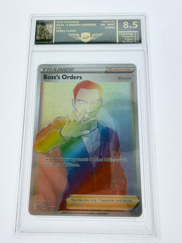 Pokemon Boss's Orders Rainbow Rare 200/192 AP Graded 8.5, Ophalen of Verzenden, Zo goed als nieuw