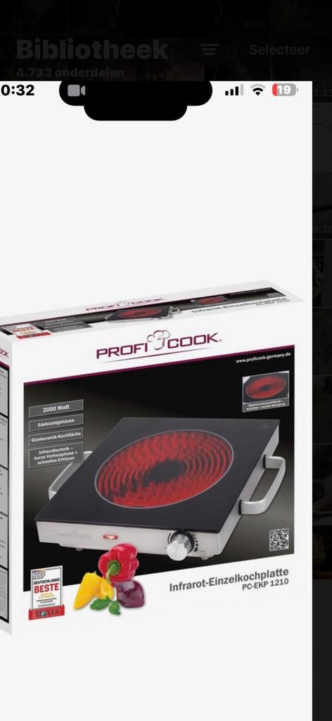 Nieuwe Profi Cook PC-EKP 1210 Infrarood Kookplaat - 2000W, Witgoed en Apparatuur, Kookplaten, Keramisch, Nieuw, 3 kookzones of minder