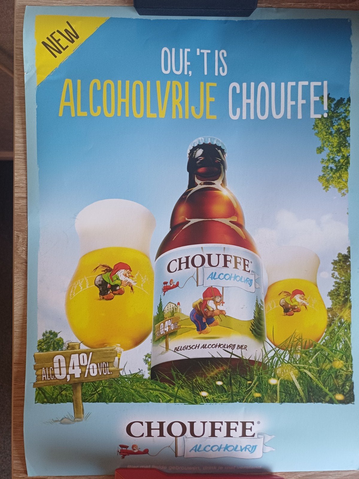 Chouffe Alcoholvrij bier poster nieuw, Verzamelen, Ophalen of Verzenden, Nieuw, Reclamebord, Plaat of Schild, Overige merken