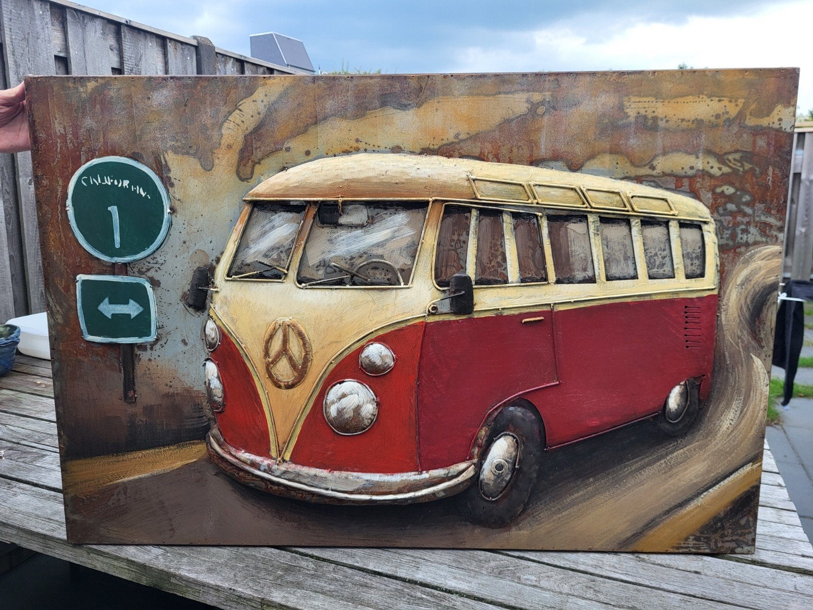 Metalen 3D Schilderij - Rode Volkswagenbus - 120x80cm, Ophalen, Metaal, 3D-effect