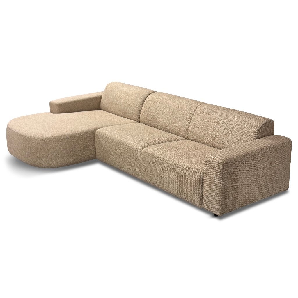 Moderne bank met ronde vormen en chaise lounge stof