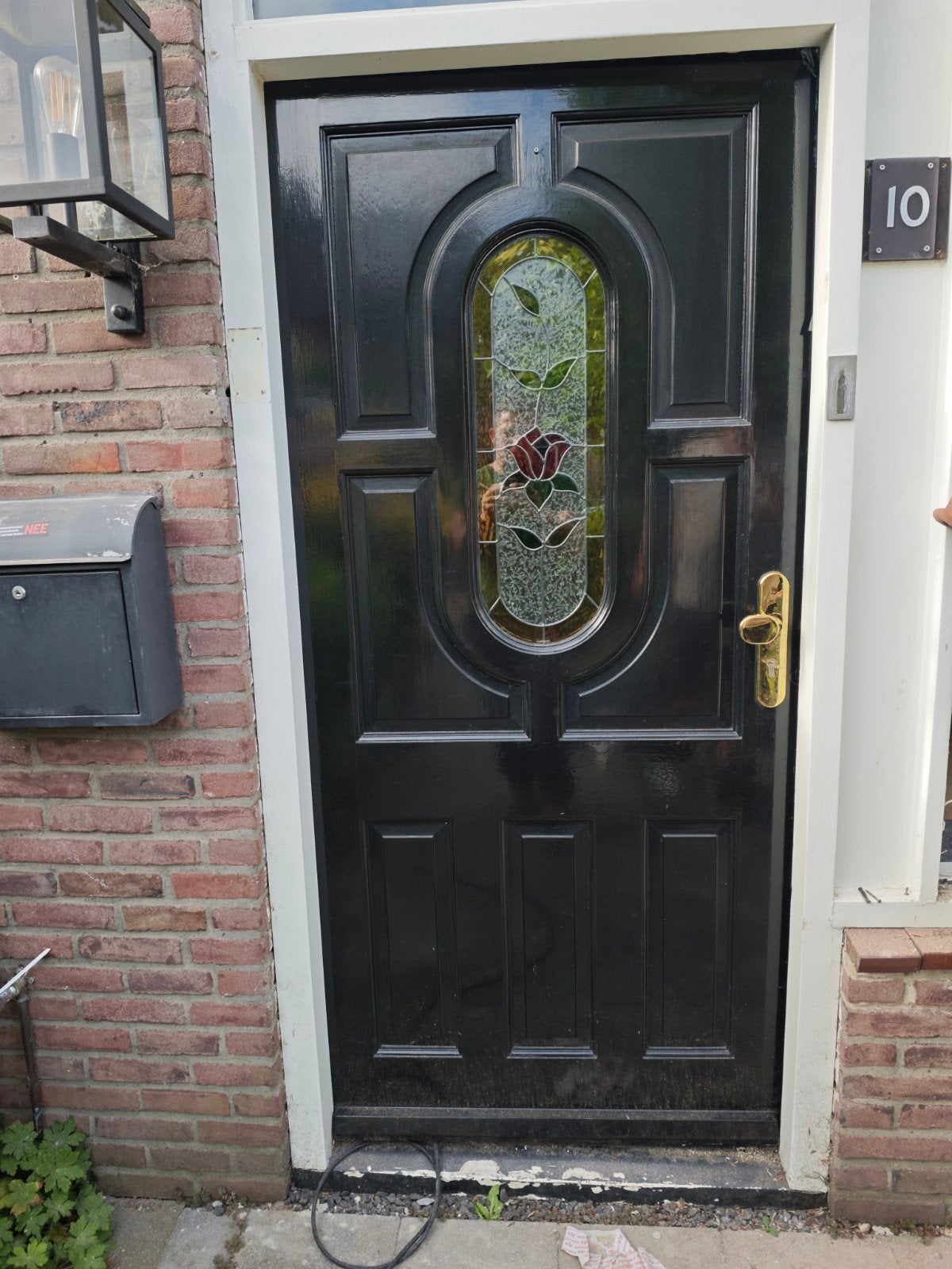 Voordeur glas in lood hardhout., Ophalen, Glas, Binnendeur, 200 tot 215 cm