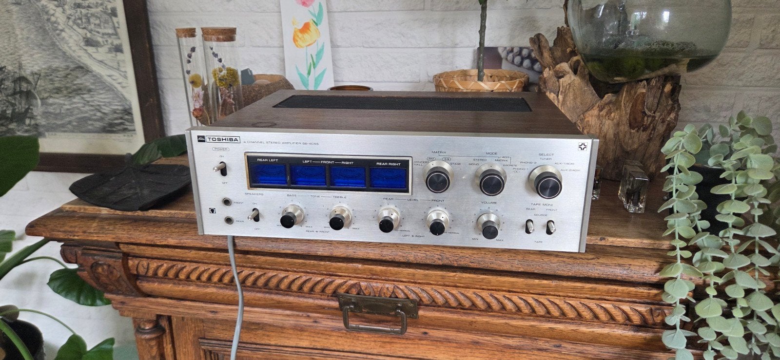 Vintage Toshiba SB-404S 4-kanaals stereo versterker, Audio, Tv en Foto, Versterkers en Receivers, Ophalen, 120 watt of meer, Overige merken
