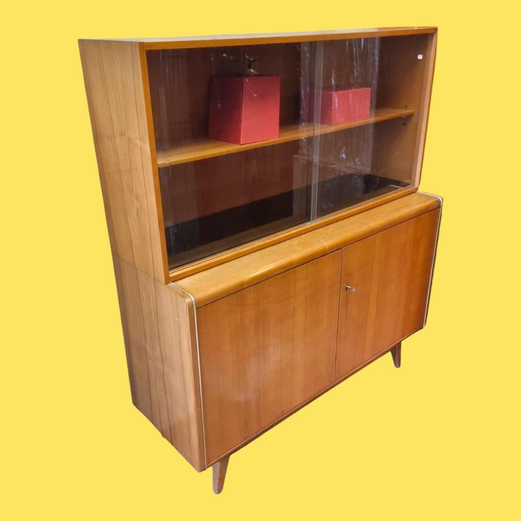 Vintage wandkast met vitrine jaren 60, Ophalen, Gebruikt, ,, ,