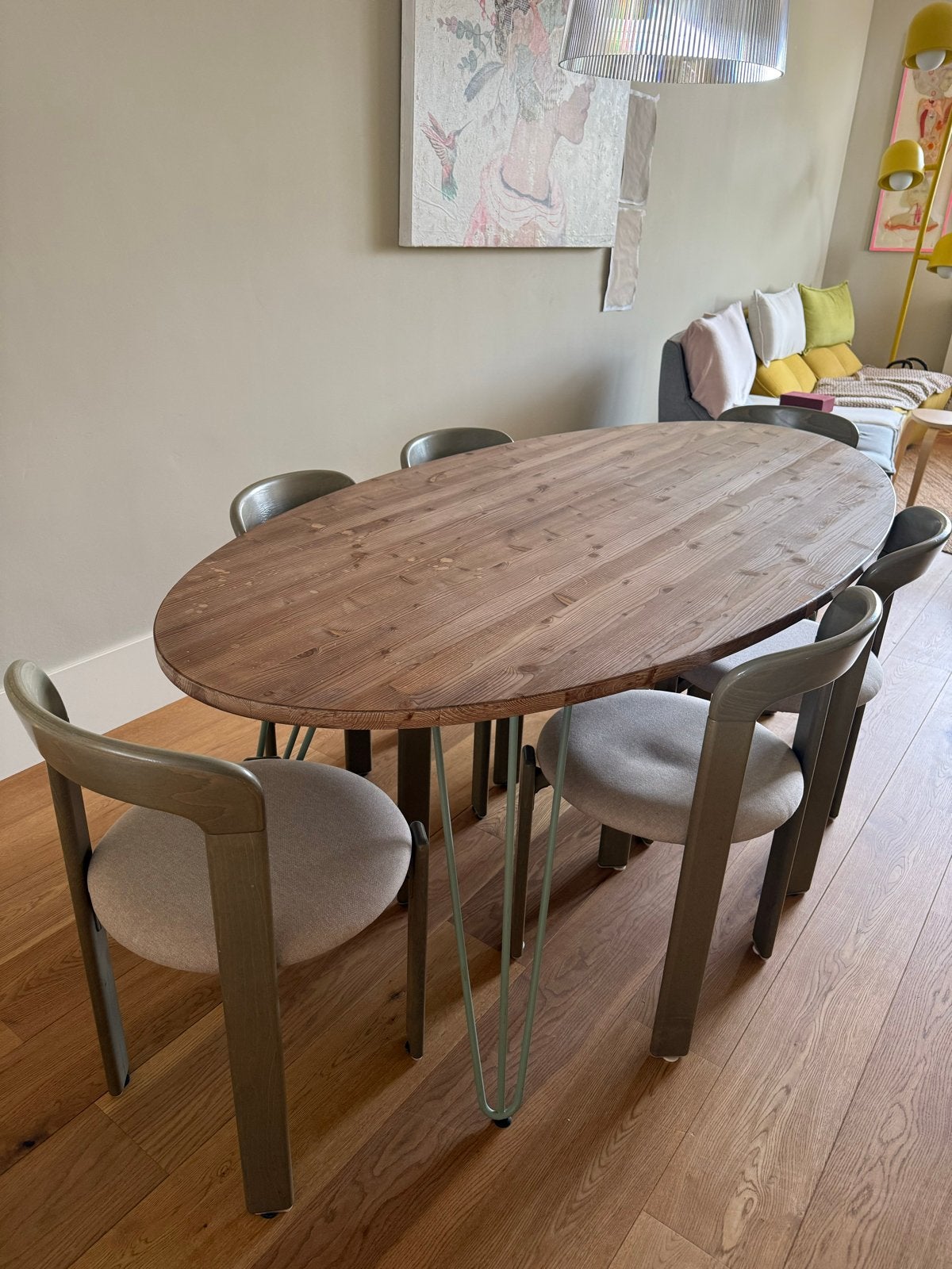 Allon Dery eettafel 200x100x76 met lichtgroene poten, Ophalen, Modern minimalistisch, Gebruikt, 200 cm of meer