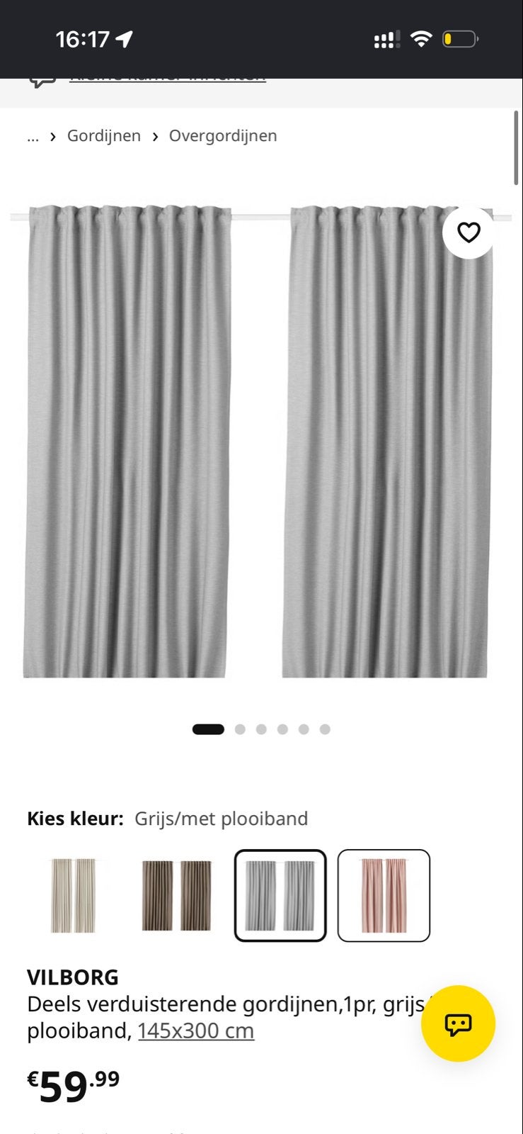 IKEA VILBORG Verduisterende Gordijnen Grijs 145x300 cm, Ophalen, Overgordijn, Verduisterend, Zo goed als nieuw