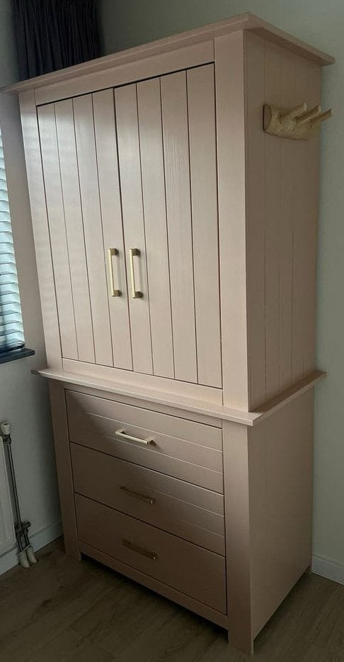 Baby-/kinderkamer kledingkast – nude roze | Uniek gepimpt, Ophalen, 50 tot 70 cm, 105 cm of meer, 100 cm of meer