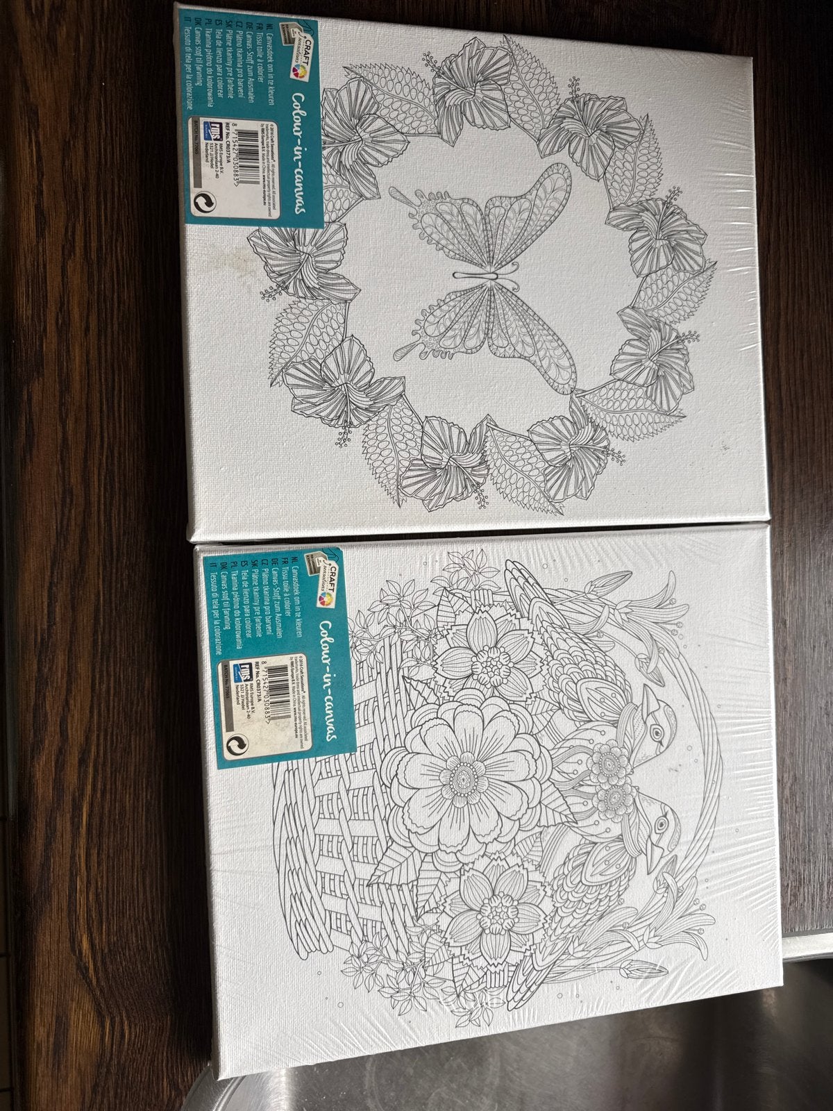 2x Colour-in-canvas: Vlinder & Vogels om in te kleuren, Ophalen, Nieuw, Doek