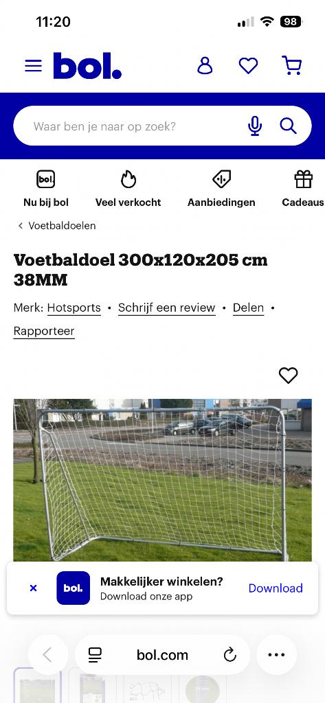 Voetbaldoel 300x120x205, Maat XL, Ophalen, Gebruikt, Overige typen