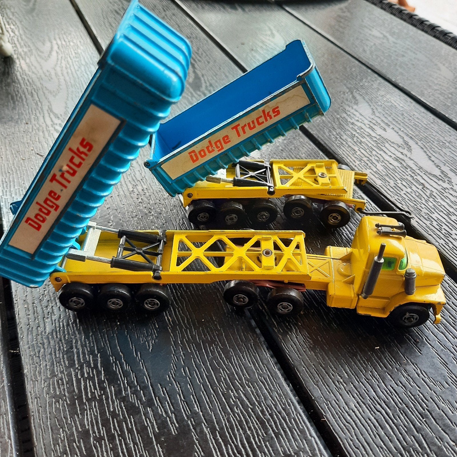 Vintage Matchbox Dodge Trucks kiepwagen met aanhanger, Ophalen of Verzenden, Gebruikt