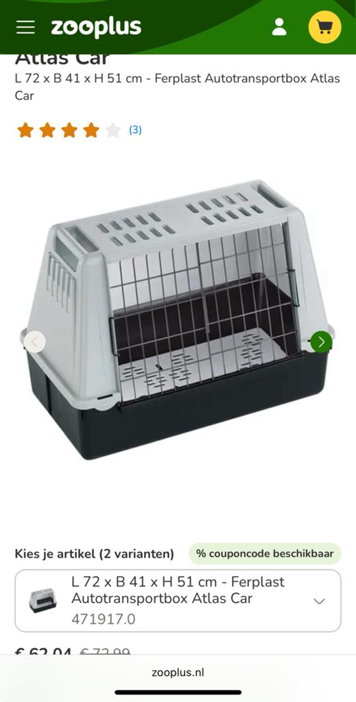 Ferplast honden bench, Dieren en Toebehoren, Ophalen, Zo goed als nieuw, Minder dan 65 cm