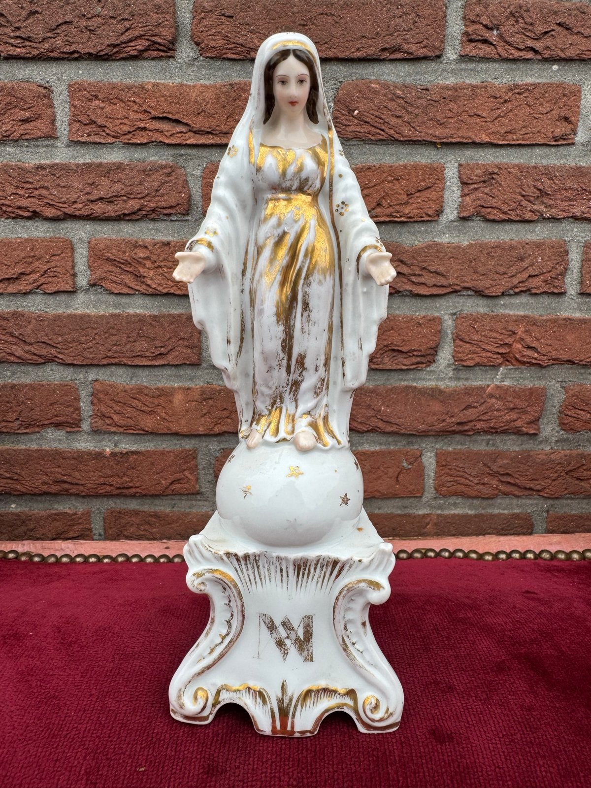 Antiek Mariabeeld - Porselein met Gouden Details, Ophalen of Verzenden